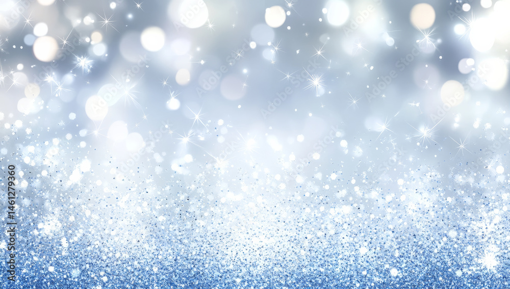 Fototapeta premium shimmering blue and silver glitter background with sparkling bokeh lights creates magical atmosphere, perfect for celebrations and festive occasions