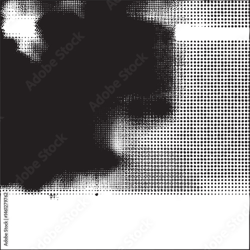 A shadowy figure is depicted through a pointillist technique creating an abstract portrait.