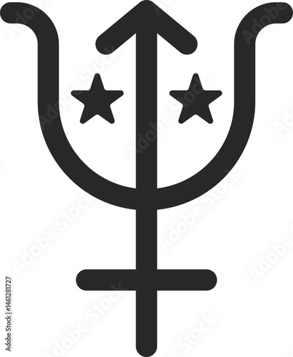 Zodiac astrology symbol of Neptune with star detail, line icon.