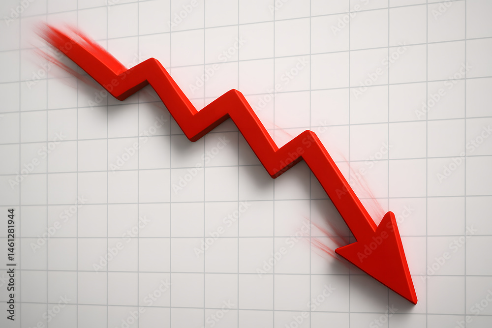 Red Graph Arrow Crashing Down on white Grid Red Graph Arrow Crashing Down on white Grid