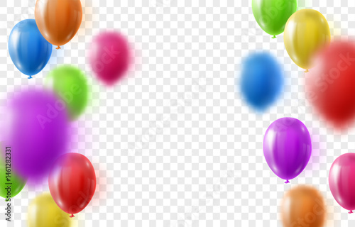 Vector colorful balloons isolated on png background. Realistic festive 3d helium balloons. Vector illustration on transparent background