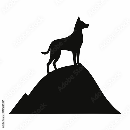 Dog Standing on Hillside Silhouette Artwork