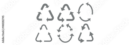 Collection of recycling and rotation arrow symbols. Recycle icons. Recycling arrows. Green icons for packaging, recycling. Ecology, environmentally friendly, environmental management symbols.