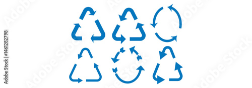 Collection of recycling and rotation arrow symbols. Recycle icons. Recycling arrows.icons for packaging, recycling. Ecology, environmentally friendly, environmental management symbols.