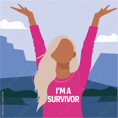 Pink ribbon flat vector illustration for International Day Against Breast Cancer, featuring inclusive female characters promoting health, hope, and prevention in October