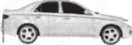 A sleek grayscale sedan rests on a flat surface.