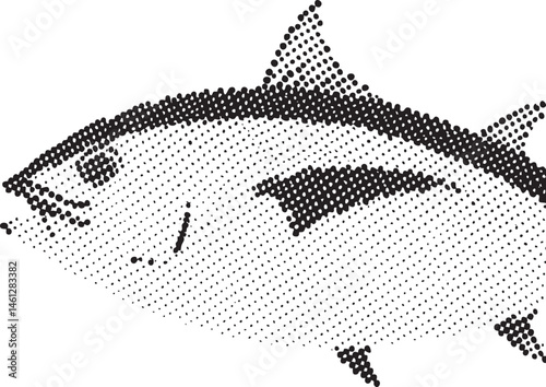 A stylized black and white of a leaping fish.