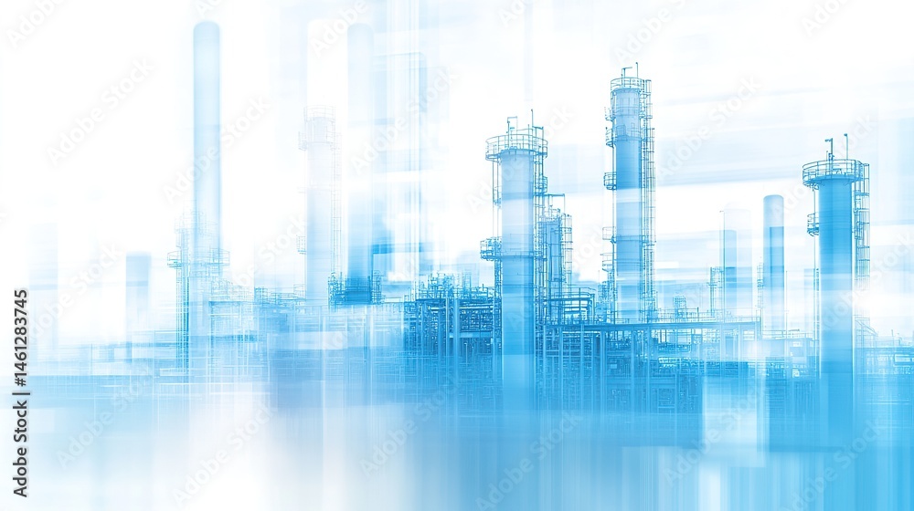 Obraz premium Futuristic industrial plant with abstract blue overlay