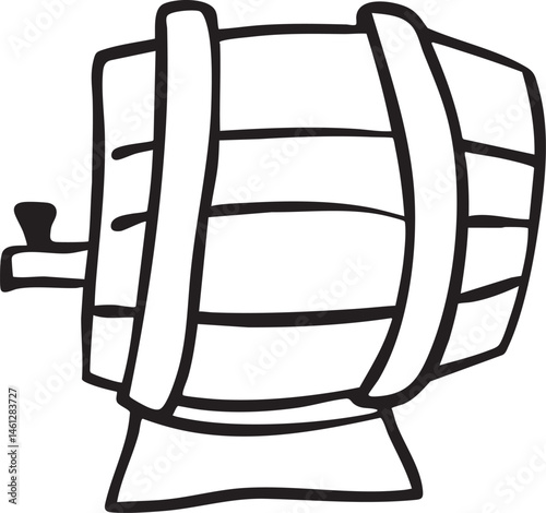 A wooden barrel rotates with a hand turning the crank.