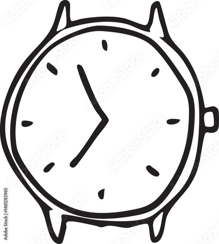 A simple wristwatch displays the time with clear bold hands.