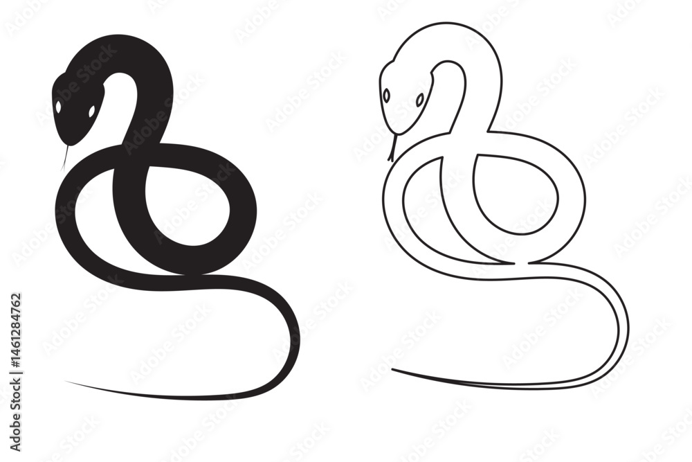 Obraz premium Snake silhouette isolated on white background. Set of black snakes. 