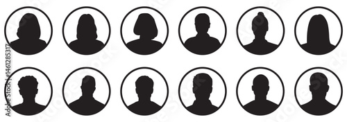 Simple Gray Avatar Icons Representing Male And Female Profiles. 