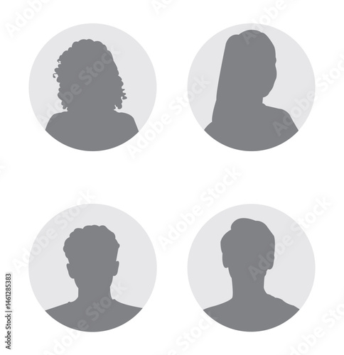 Simple Gray Avatar Icons Representing Male And Female Profiles. 