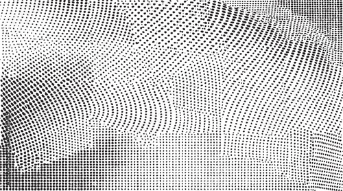 A swirling textured of white dots dominates a dark background.