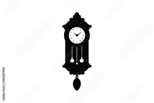 Vintage pendulum wall clock icon silhouette on white background