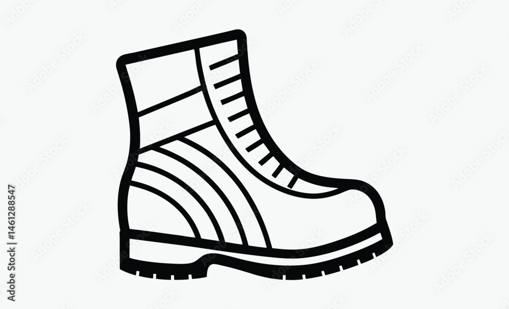 Black boots silhouette, simple boot icon, footwear vector illustration, rugged shoe design, minimal boot shape Black boots silhouette, simple boot icon, footwear vector illustration, rugged shoe design, minimal boot shape