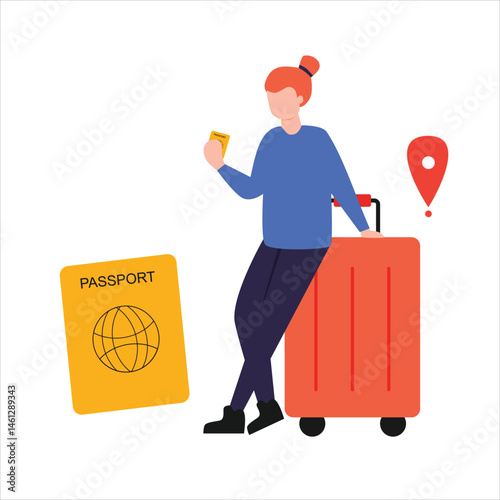 Person holding a passport and luggage, ready for travel. Suitable for travel agencies, immigration websites, and vacationthemed designs.
