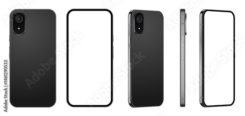 Realistic smartphone mockup. Mobile phone vector with isolated on white background. Device front view. 3D mobile phone with shadow. Realistic, high quality smart phone mockup for ui ux presentation.