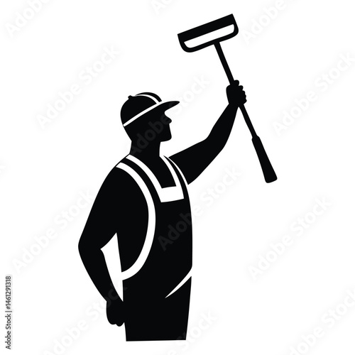 Painter silhouette, A painter is painting a picture on a wall silhouette vector