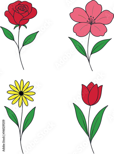 Botanical flower silhouette icons. Simple black floral shapes for logo design, tattoos, and decorative prints