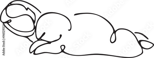 A minimalist drawing depicts a sleeping infant resting on a white surface.