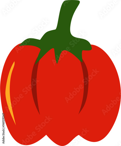 Red Paprika, Fresh Vegetable Flat Illustration