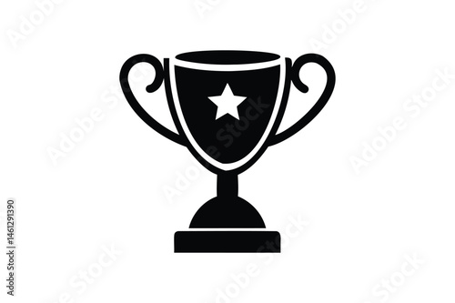 Winning trophy icon silhouette on white background