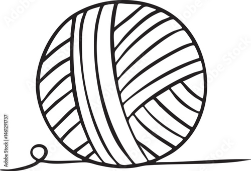 A large round ball of yarn rests on a flat surface.
