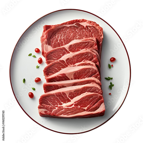 Beef Wellington Filet steak with pate and duxelles in plate isolated on white or transparent background