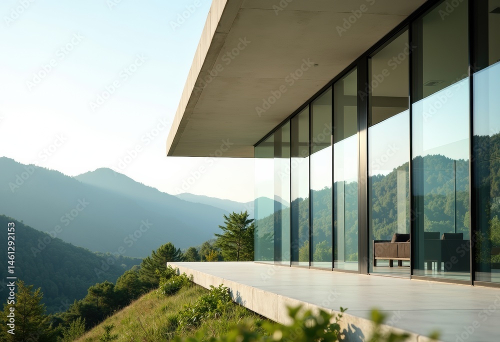 Fototapeta premium Modern architectural design of a house with stunning mountain views