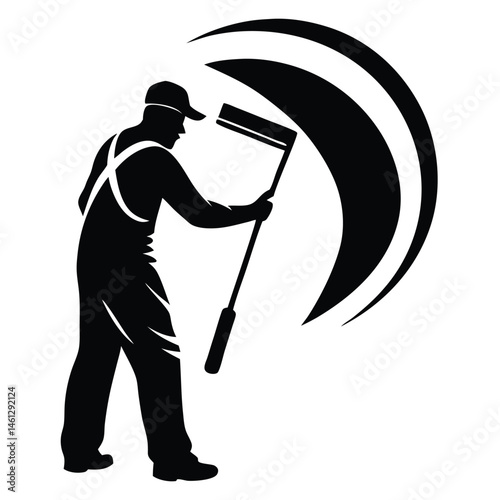 Painter silhouette, A painter is painting a picture on a wall silhouette vector