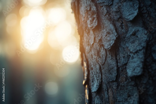 Close up of tree bark texture with blurred background.