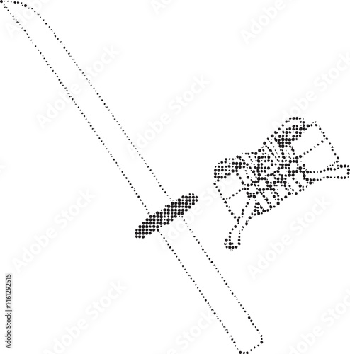 A stylized dotted sword and scabbard