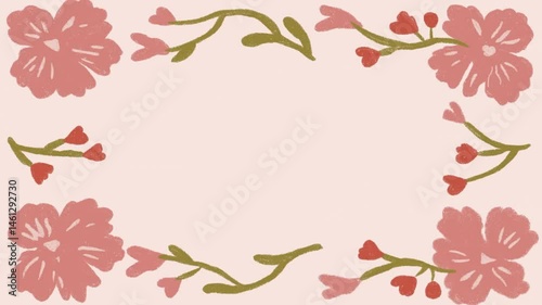 Hand-Drawn pink flower frame border with space for text