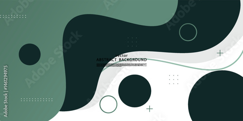 Simple wavy dark green frame geometric business banner design. Creative banner design with curved shapes and lines on white background for template. Simple horizontal banner. Vector eps10