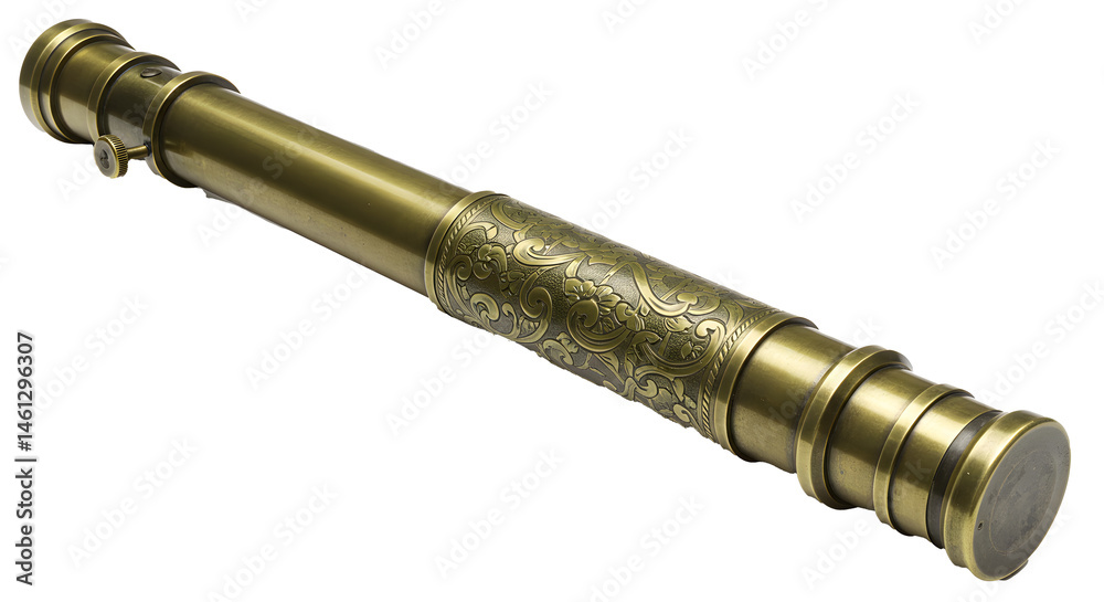 Fototapeta premium Antique Brass Telescopic Rod PNG, White Background, Transparent