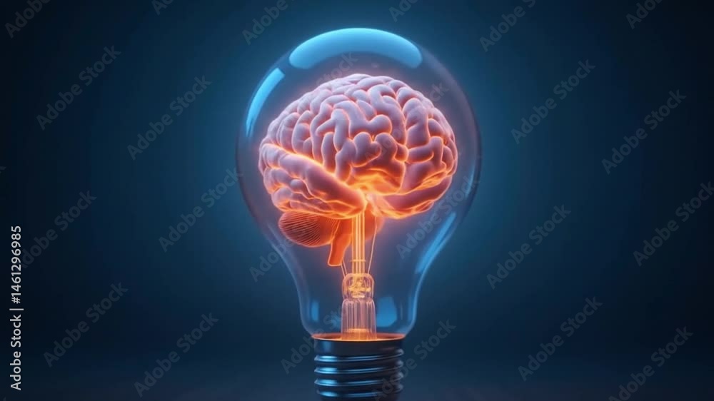 Glowing Brain Inside Lightbulb Conceptual Idea Illustration Glowing Brain Inside Lightbulb Conceptual Idea Illustration