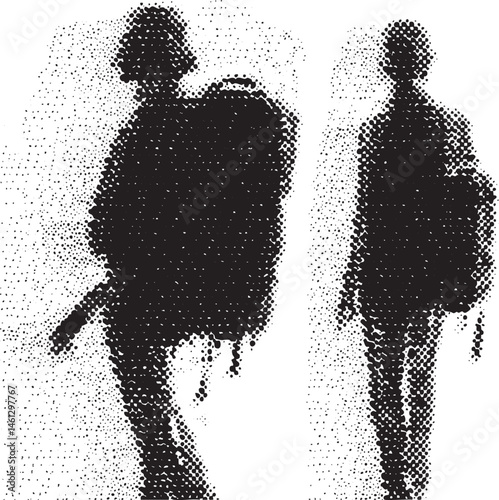 Two silhouetted figures walk along a path.