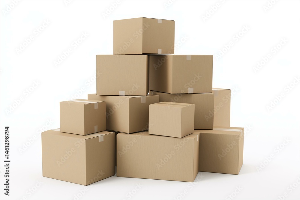 A stack of neatly arranged cardboard boxes ready for shipping or storage in a clean, organized workspace. A stack of neatly arranged cardboard boxes ready for shipping or storage in a clean, organized workspace.