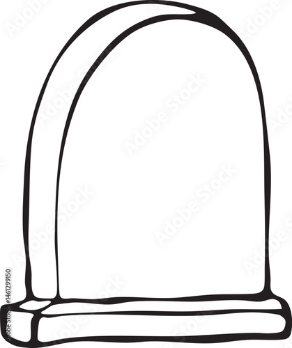 A simple empty arched stone structure stands on a base.