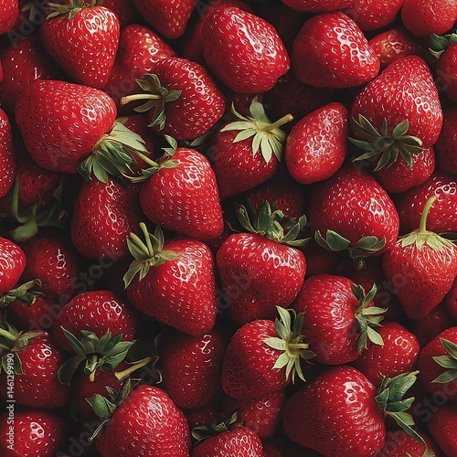 Obraz na płótnie A vibrant assortment of fresh, ripe strawberries showcasing their bright red color and lush green tops. w salonie