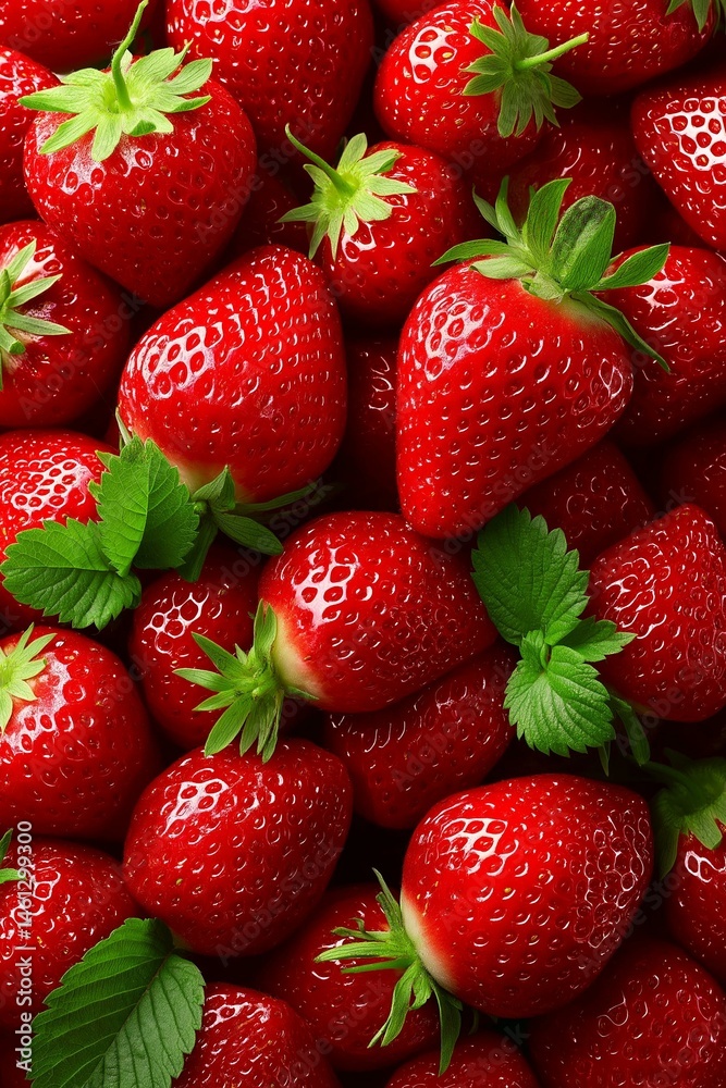 A vibrant display of fresh, juicy strawberries surrounded by lush green leaves, perfect for healthy recipes.