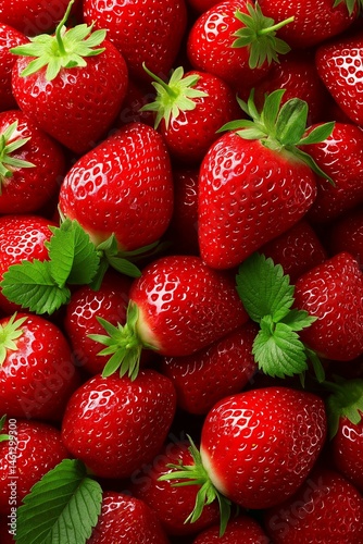 Obraz na płótnie A vibrant display of fresh, juicy strawberries surrounded by lush green leaves, perfect for healthy recipes. w salonie