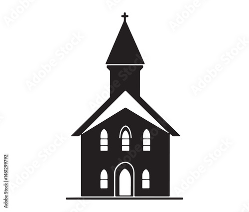 Church icon vector illustration. Minimalist church with flame. Religious building silhouette. 
