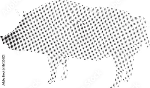 A stylized black and white silhouette of a pig stands upright.
