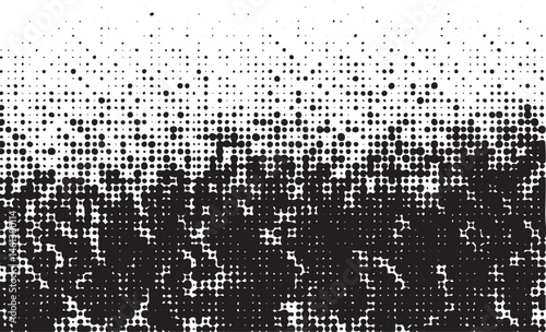 A gradient of black and white dots creates a textured abstract