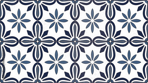 Seamless Blue and White Floral Tile Pattern Background