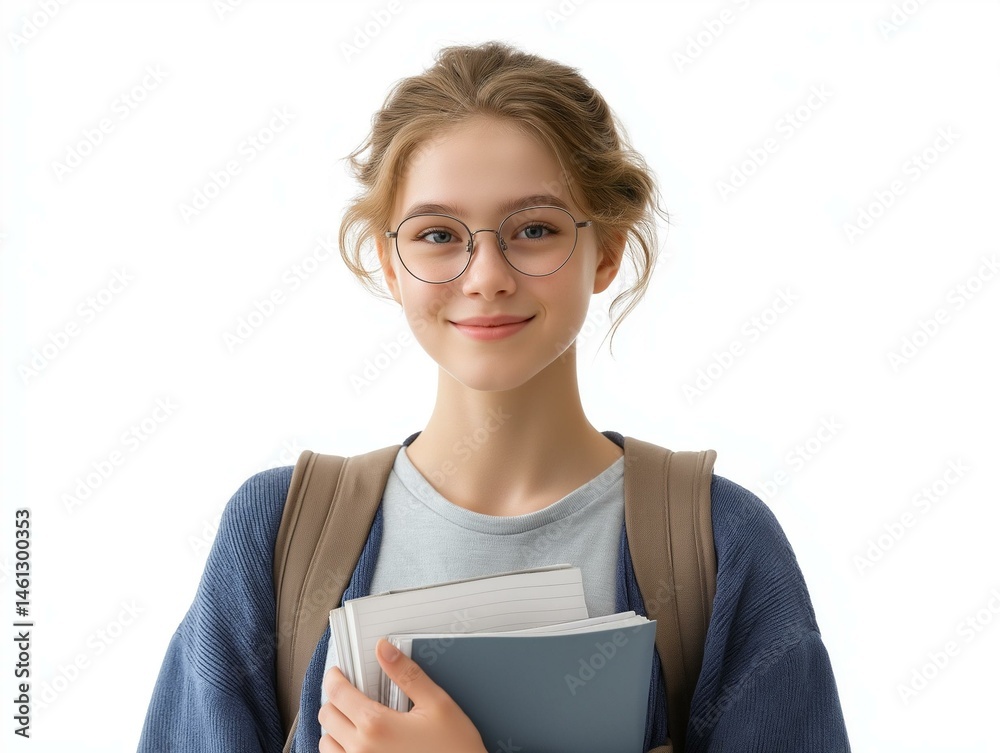 A young student smiles confidently while holding books, showcasing a love for learning and education.