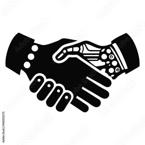 Black handshake icon silhouette symbolizing agreement, partnership, and cooperation on a clean white background, Handshake icon, Business agreement handshake vector