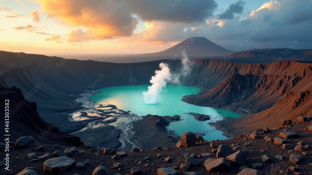 Naklejka premium Rugged volcanic landscape with craters